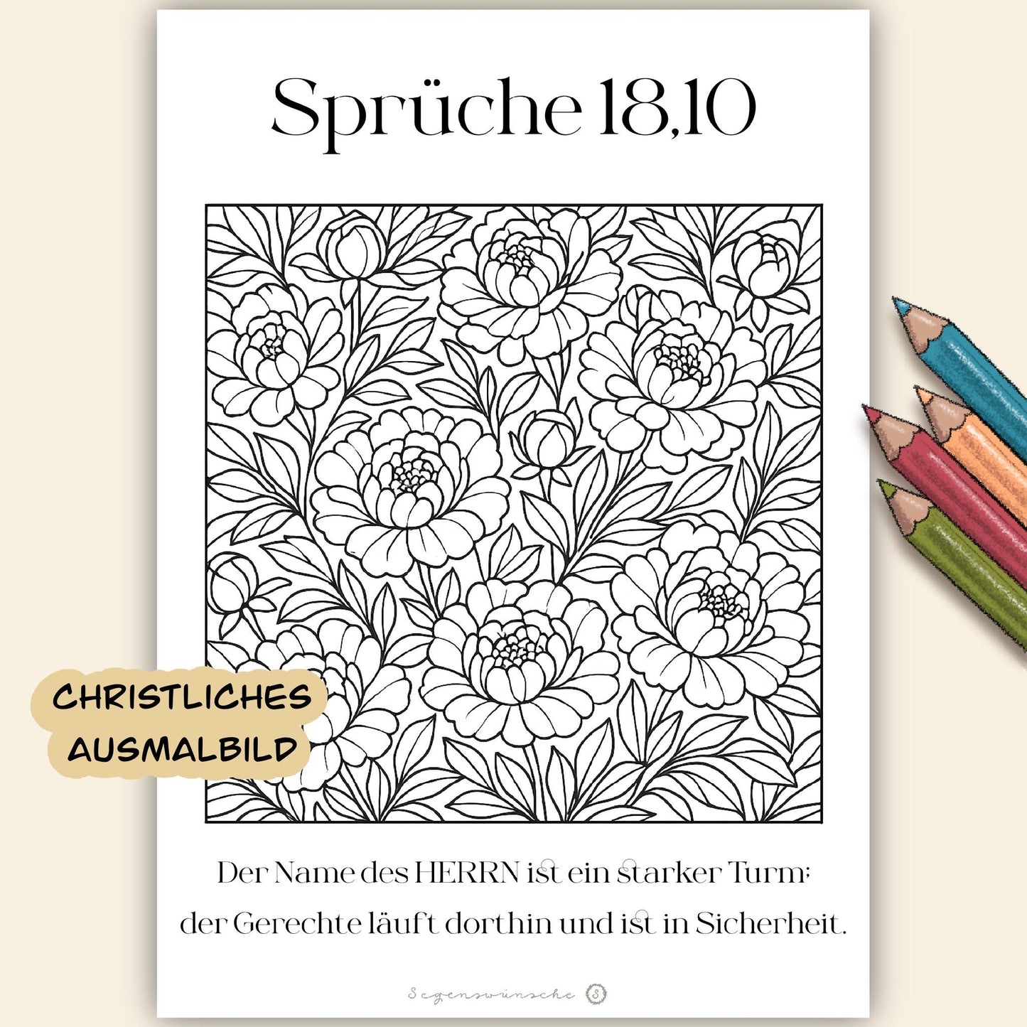 Blumen Ausmalbild Christlich Mal Vorlage für Kinder Bibelverse Malvorlagen für erwachsene digitale malvorlage Sprüche 18,10
