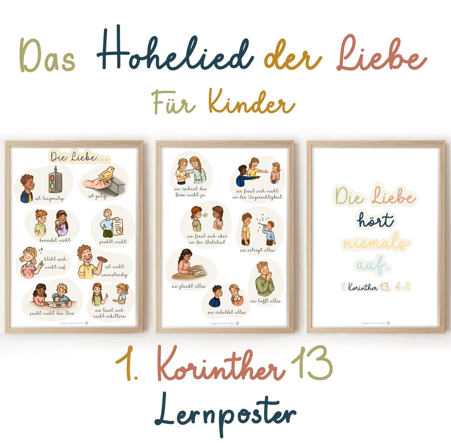 Christliche poster 3er set Lernposter Set Hohelied der Liebe christliches Poster mit Bibelversen für Kinderzimmer Wanddekoration Geschenk