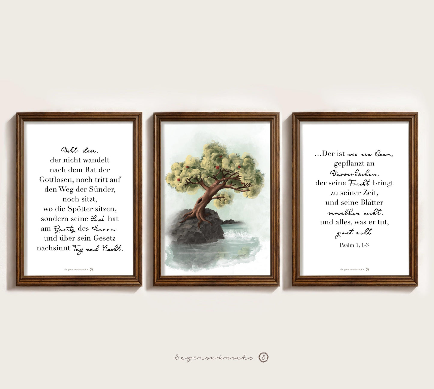 Christliche poster 3er set | Set | Psalm 1 | Christliches Geschenk | Wanddekoration