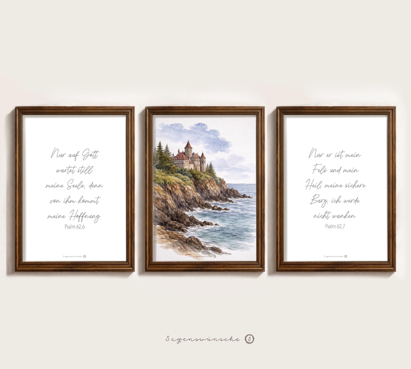 Christliches Poster Set 3 Wandbilder, Psalm 62,6-7 Bibelvers Poster Wildblumen Christliches Gegeschenk Wandkunst vintage Bibelvers