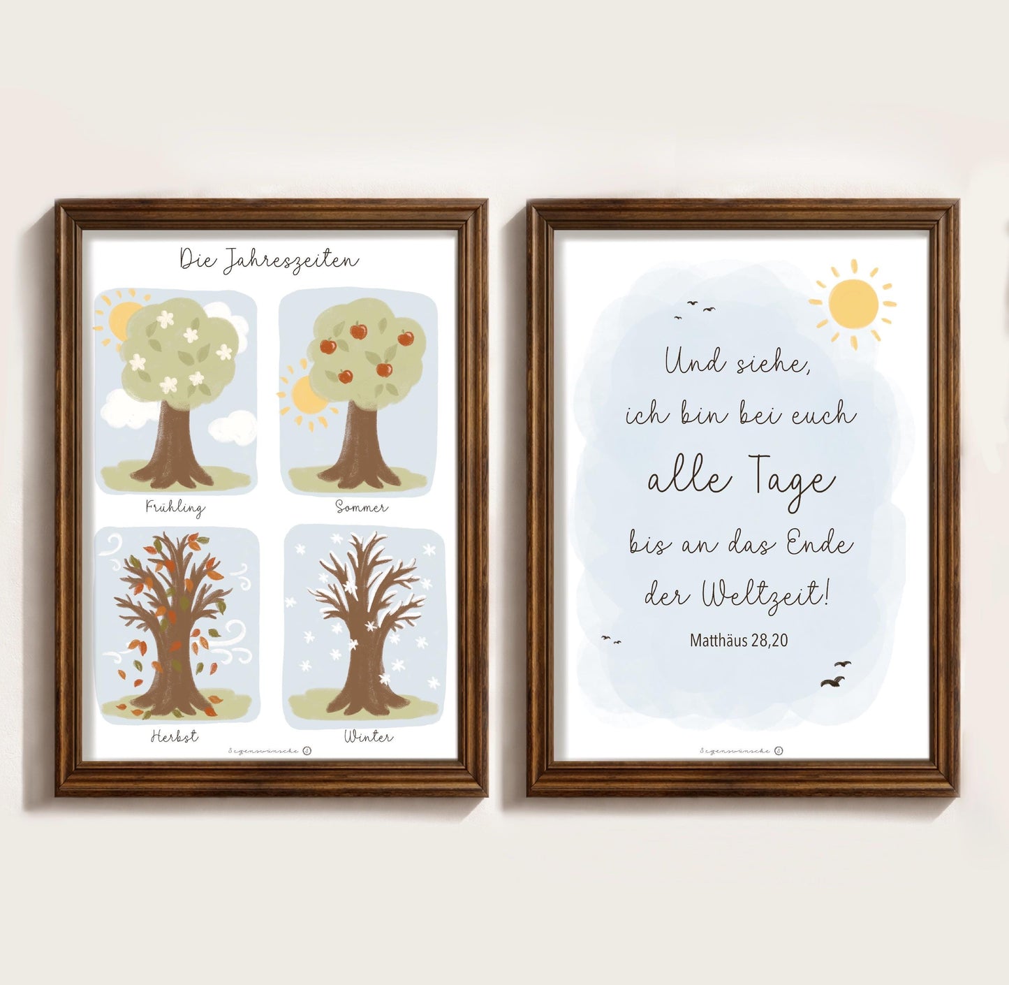 Christliches Kinder Poster 2er Set, Jahreszeiten und Bibelvers christliches Poster für Kinderzimmer Bibelvers wanddeko lernposter