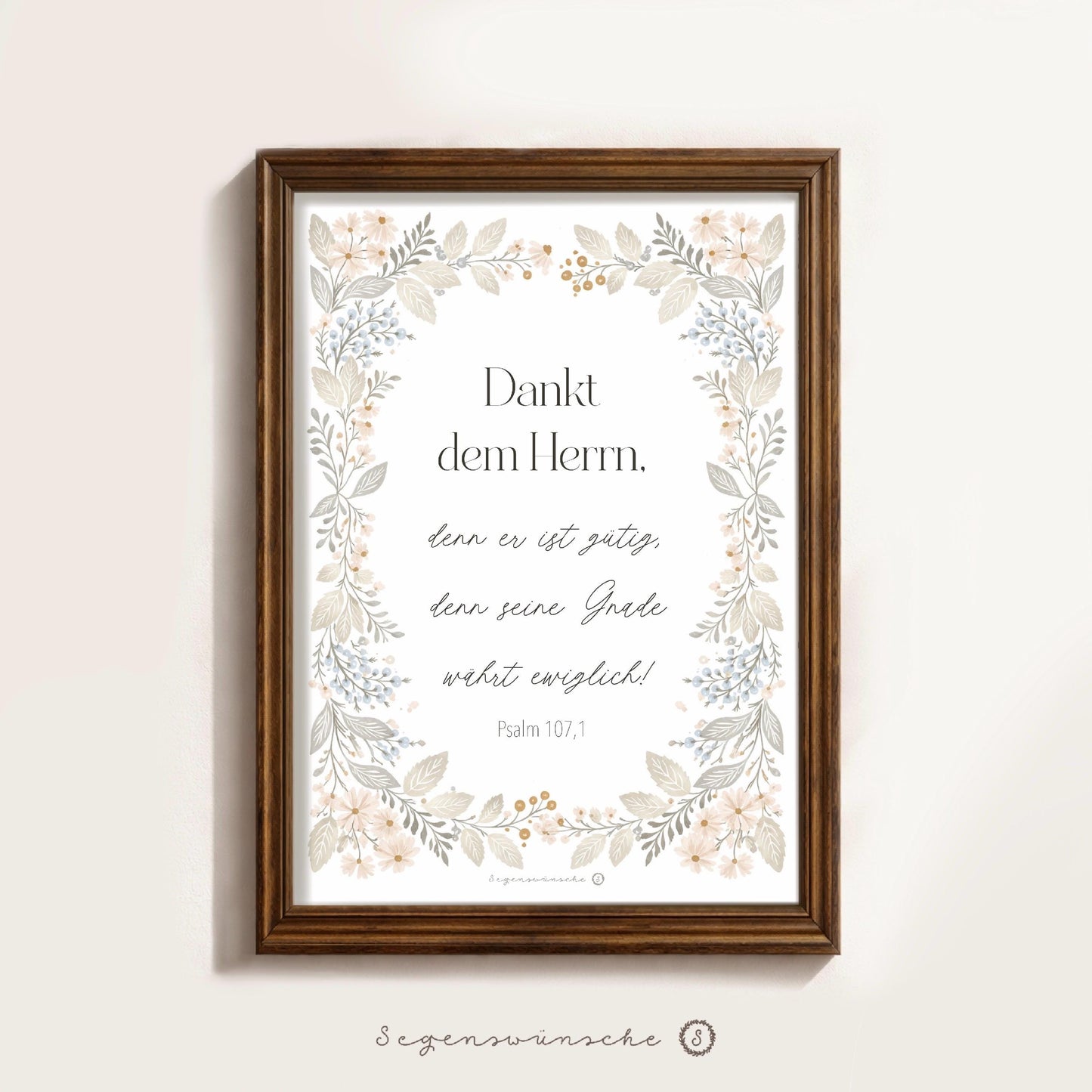 Christliche Poster Psalm 107,1 Poster Bibelvers Wandbild Christliche Dekoration christliches Geschenk zur Taufe christliche geschenke shop