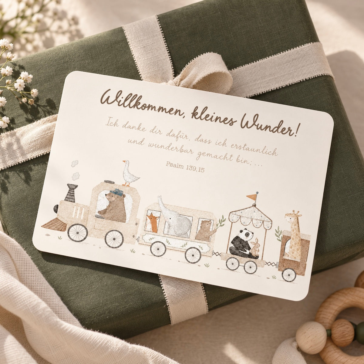 Postkarte – Geburt – Tierzug