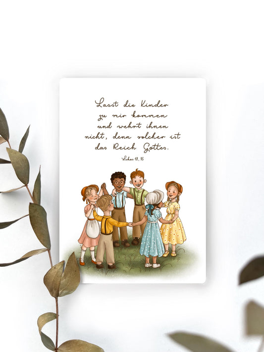 Kinder Postkarte Lukas 18,10, Karte zum Geburtstag, Einschulung, Sonntagsschule