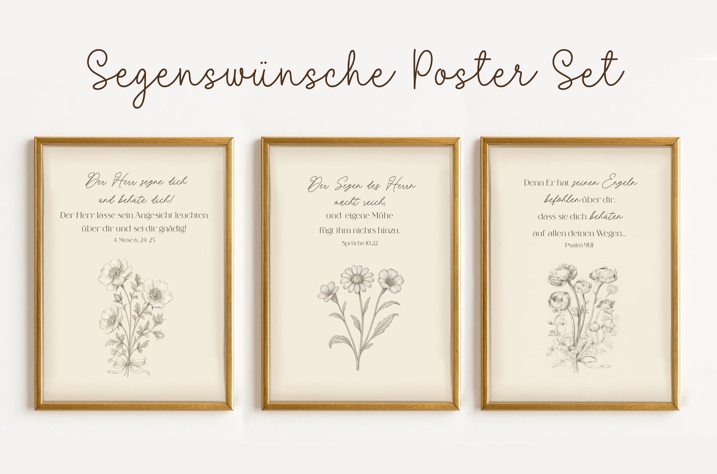 christliche poster 3er set Wandbilder Segenswünsche Wildblumen Christliches Geburtstagsgeschenk Wandkunst vintage Bibelvers