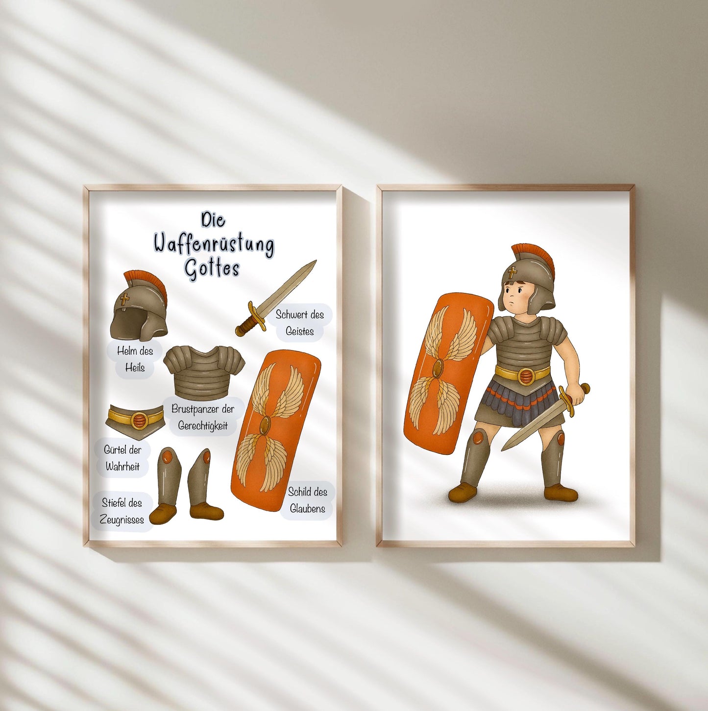 Christliche Poster 2er Set Waffenrüstung Gottes christliches Poster für Kinder Zimmer Poster Bibelverse Kinder wanddeko Lernposter