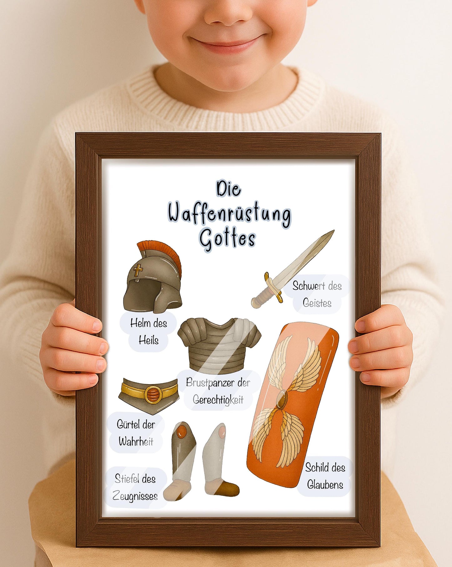 Waffenrüstung Gottes Poster für Kinder christliches Lernposter mit Bibelversen Kinderzimmer Wanddekoration Geschenk zur Taufe Kommunion