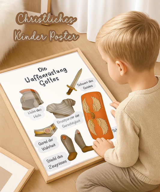 Waffenrüstung Gottes Poster für Kinder christliches Lernposter mit Bibelversen Kinderzimmer Wanddekoration Geschenk zur Taufe Kommunion