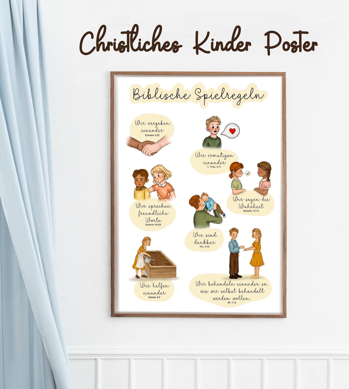 Christliches Kinder Poster biblische Spielregeln für Kinder Familienregeln Bibel Poster Bibelvers Kinderzimmer Bibelvers christliche Deko