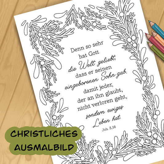 Christliche Malvorlage zu Weihnachten deutsch Sonntagsschule Gottesdienst Ausmalbild Erwachsene Bibelvers bastelvorlage Kinderstunde