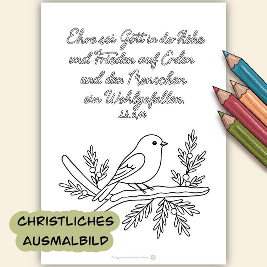 Christliches Ausmalbild zu Weihnachten deutsch Sonntagsschule Gottesdienst malvorlage Erwachsene Bibelvers bastelvorlage Kinderstunde