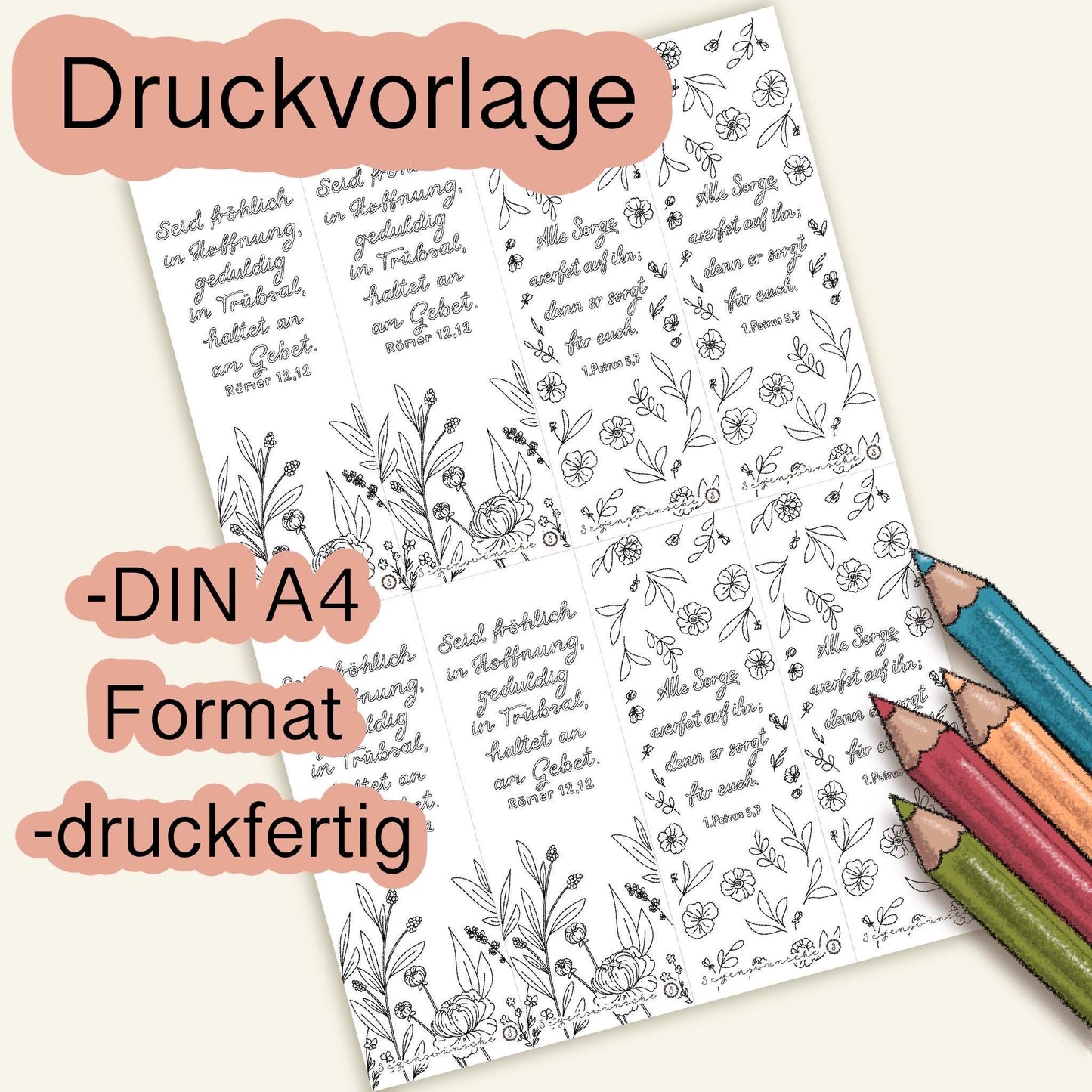 Christliche Lesezeichen zum Ausmalen, Ausmalbild für Kinder deutsch bastelvorlage Sonntagsschule Gottesdienst malvorlage Erwachsene