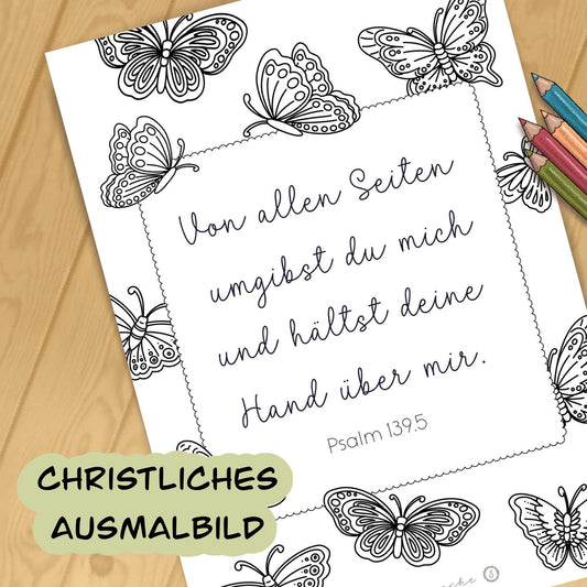 Christliches Ausmalbild für Mädchen deutsch Schmetterlinge zum ausmalen Sonntagsschule malvorlage Erwachsene Bibelvers bastelvorlage