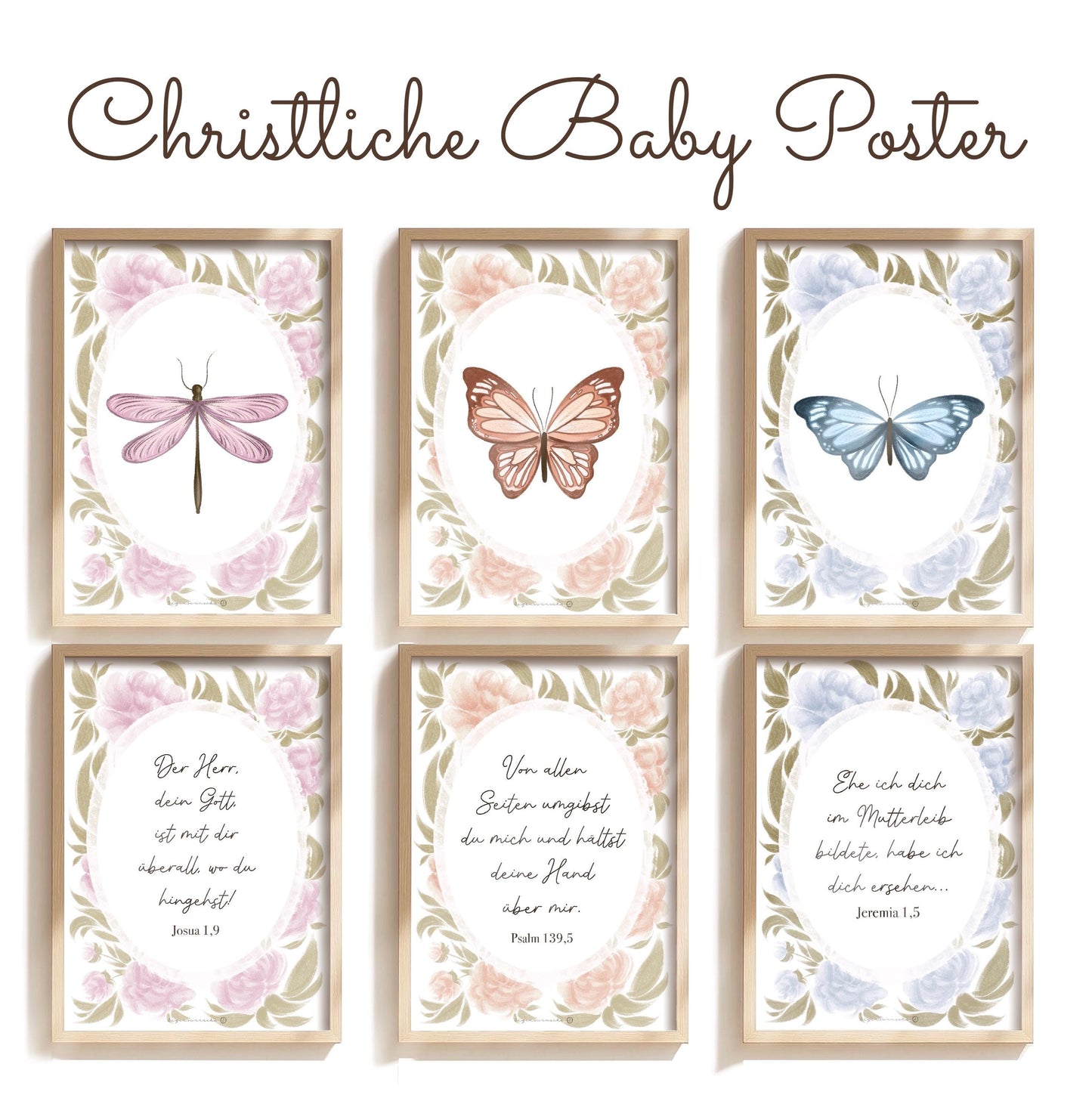 Christliches Babyzimmr Poster Set 6 Poster Bibelvers Wandkunst christlich Kinderzimmer deko Tauf Geschenk zur Geburt Mädchen Geburtstag