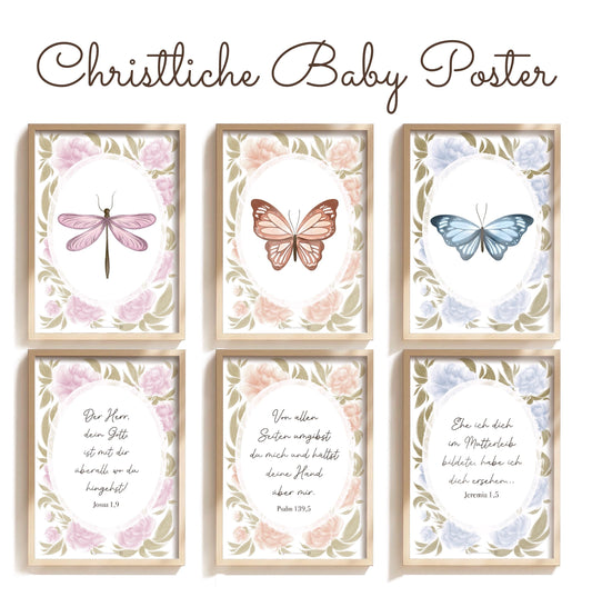 Christliches Babyzimmr Poster Set 6 Poster Bibelvers Wandkunst christlich Kinderzimmer deko Tauf Geschenk zur Geburt Mädchen Geburtstag