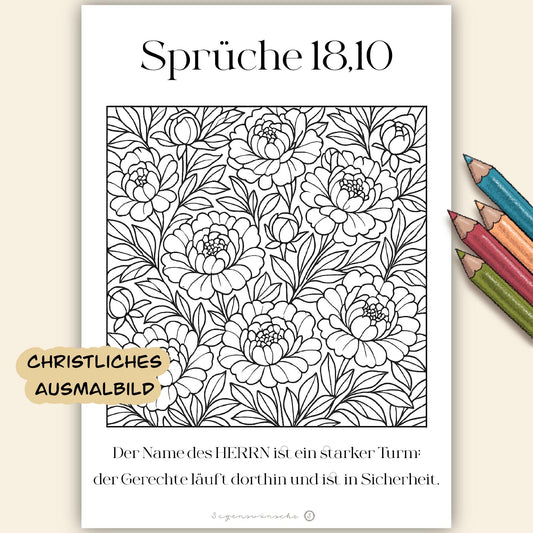 Blumen Ausmalbild Christlich Mal Vorlage für Kinder Bibelverse Malvorlagen für erwachsene digitale malvorlage Sprüche 18,10