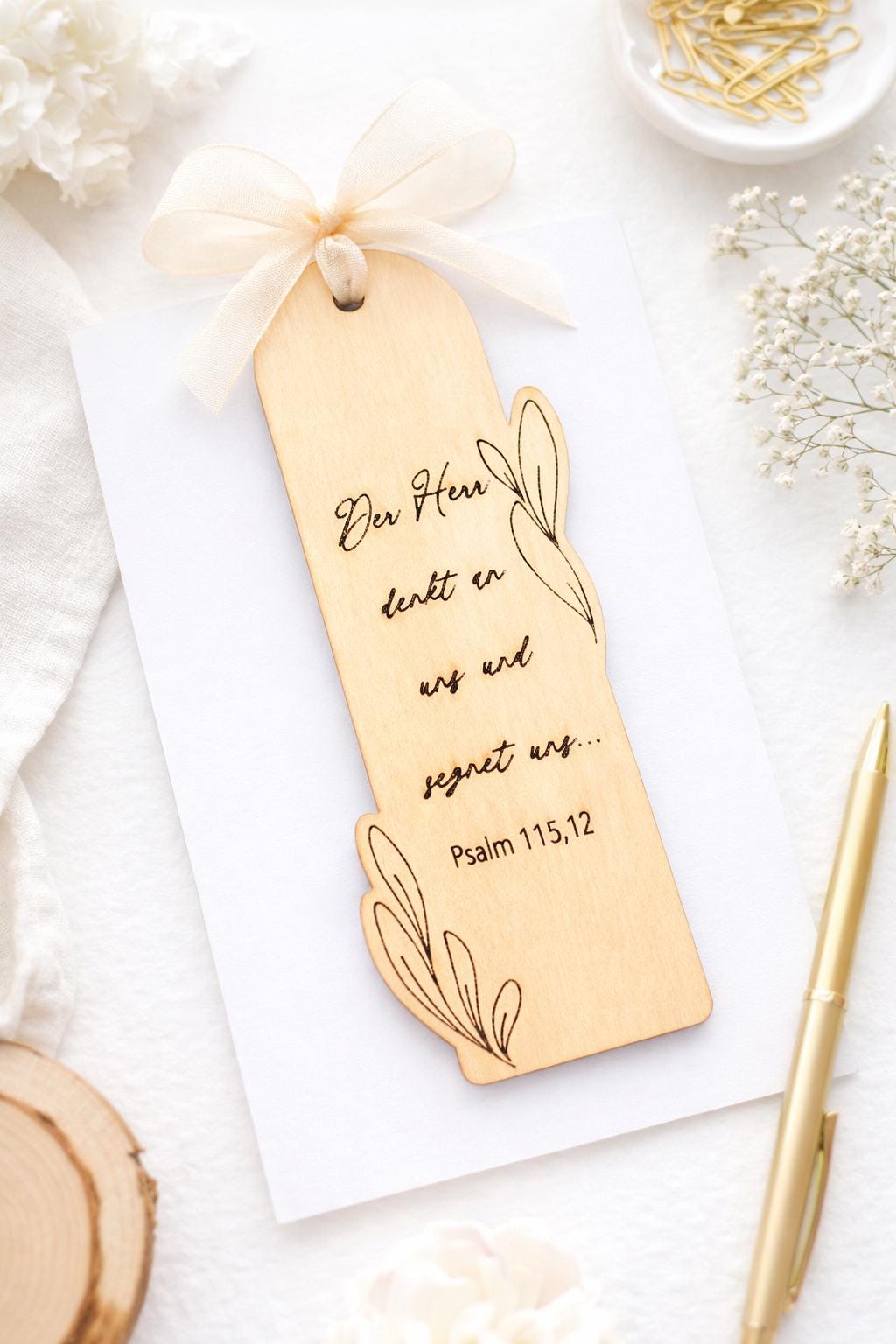 Christliches Lesezeichen aus Holz | Psalm 115,12  | Bibelvers, christliches Geschenk zur Hochzeit, Christliches Hochzeitsgeschenk