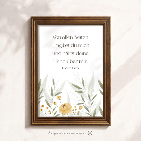 Christliche Poster Bibelvers Psalm 139,5 Wildblumen Christliches Geschenk Geburtstag Wandkunst vintage Bibelvers Blumen Wanddekoration