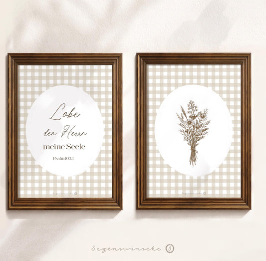Christliche poster 2er set „Lobe den Herrn“ Bibelvers Wandbilder Christliches Geburtstagsgeschenk woodland Wandkunst vintage Bibelvers