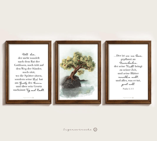 Christliche poster 3er set | Set | Psalm 1 | Christliches Geschenk | Wanddekoration