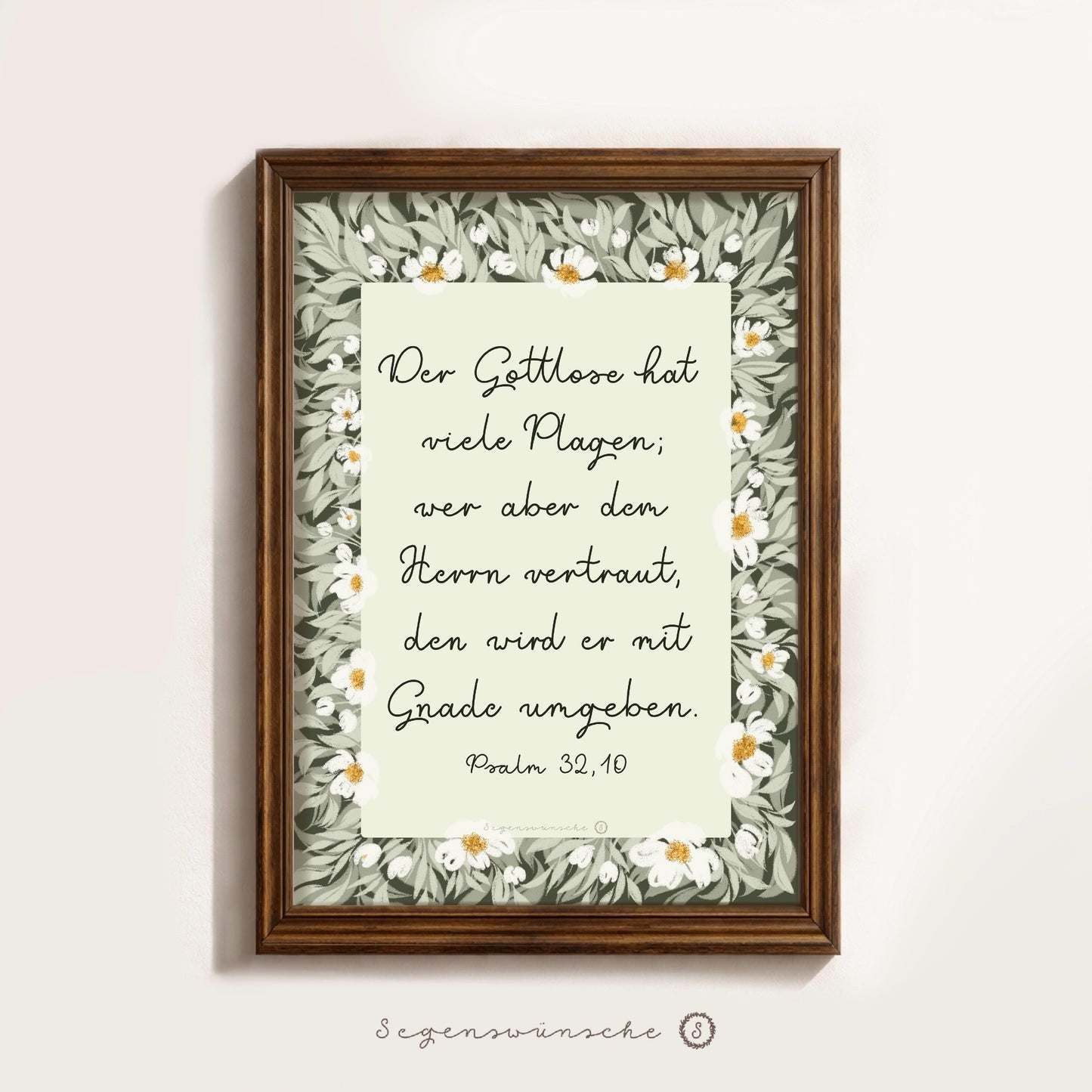 Christliche Poster Psalm 32,10 A4 Poster Bibelvers Wandbild Christliche Dekoration Wildblumen Illustration christliches Geschenk zur Taufe