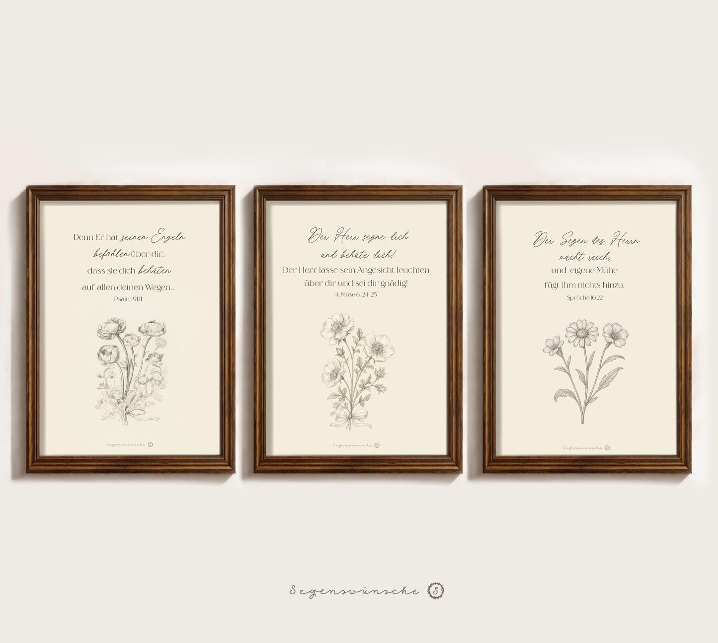 christliche poster 3er set Wandbilder Segenswünsche Wildblumen Christliches Geburtstagsgeschenk Wandkunst vintage Bibelvers