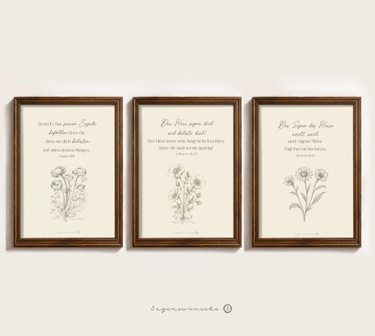 christliche poster 3er set Wandbilder Segenswünsche Wildblumen Christliches Geburtstagsgeschenk Wandkunst vintage Bibelvers