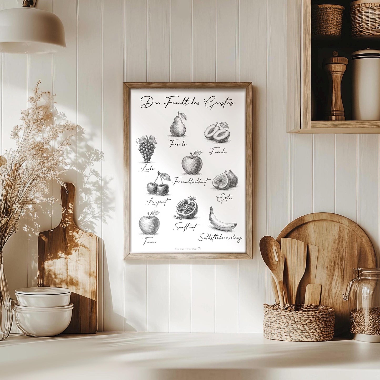 Die Frucht des Geistes – Christliches Poster mit Bibelvers Wandkunst christliche Deko Wohnzimmer Dekoration Bibel Vers für die Küche