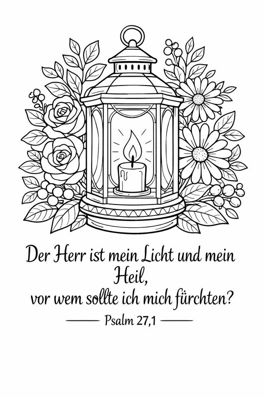 Christliches Ausmalbild für Kinder und Erwachsene Psalm 27,1 Bibelvers Christliches Malbild PDF zum Ausdrucken Sonntagsschule