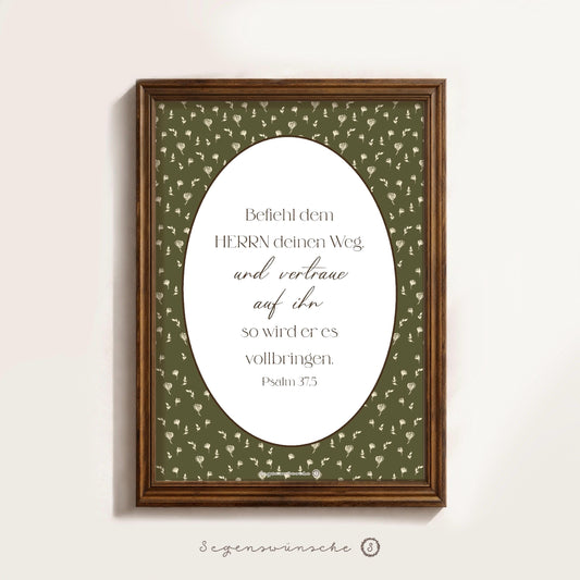 Christliches Poster Psalm 37,5 Poster Bibelvers Wandbild Christliche Dekoration für Eohnzimmer Schlafzimmer