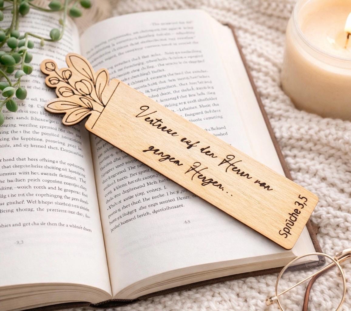 Bibel Lesezeichen aus Holz | Sprüche 3,5  | Bibelvers, christliches Geschenk für Frauen, Christliche Jugend