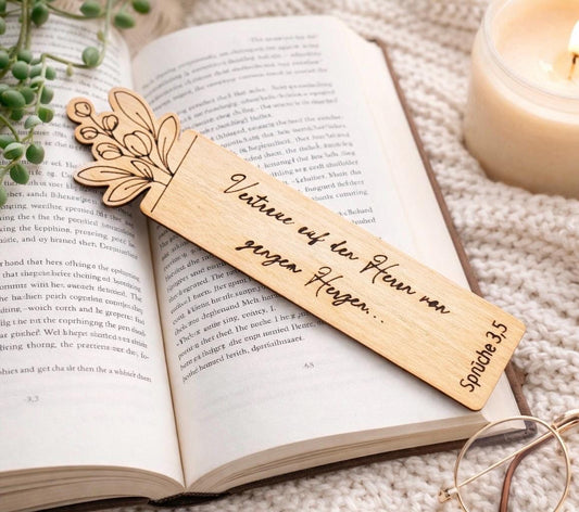 Bibel Lesezeichen aus Holz | Sprüche 3,5  | Bibelvers, christliches Geschenk für Frauen, Christliche Jugend