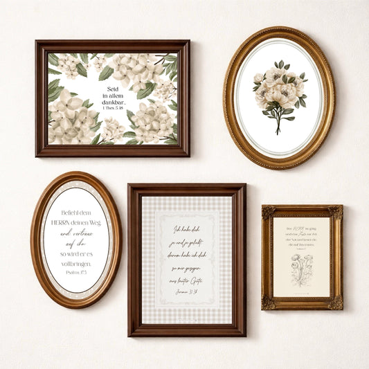 Christliche Poster 5er set – Christliche Poster mit Bibelversen | Wandbilder Glaube | Download | Cottagecore Bibelvers Poster