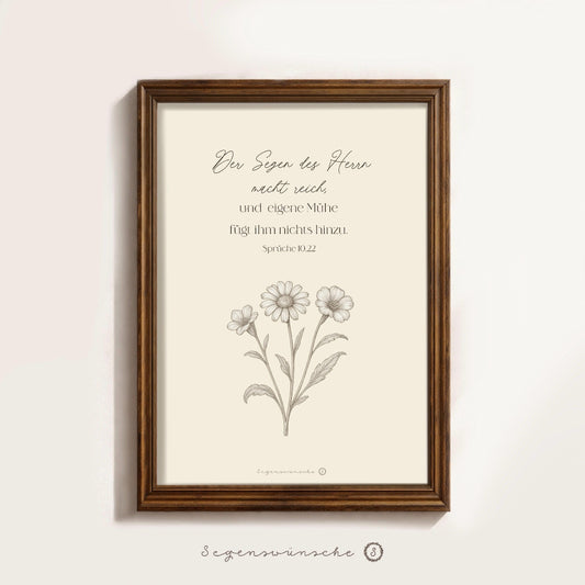 Christliches Poster Bibelvers Sprüche 10,22 Wildblumen Christliches Geschenk Geburtstag Wandkunst vintage Bibelvers Blumen Wanddekoration