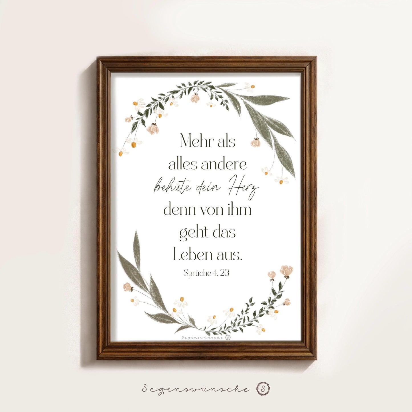 Christliche Poster Sprüche 4, 23 A4 Poster Bibelvers Wandbild Christliche Dekoration Wildblumen Illustration