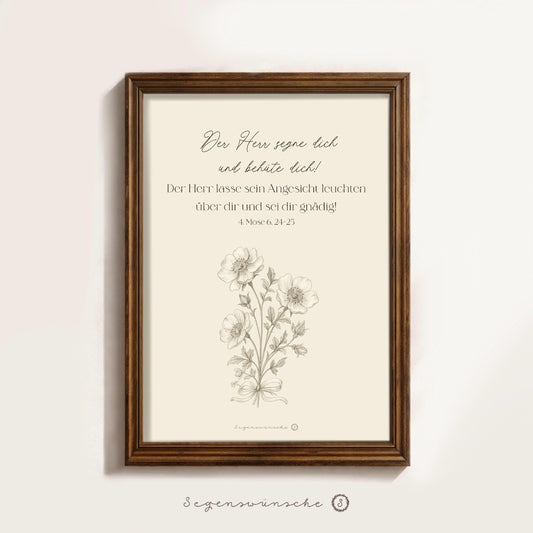 Christliche Poster Bibelvers 4.Mose 6, 24-25 Wildblumen Christliches Geschenk Geburtstag Wandkunst vintage Bibelvers Blumen Wanddekoration