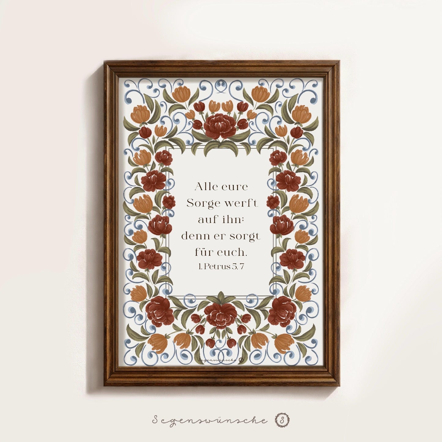 Christliche Poster 1. Petrus 5,7 Poster Bibelvers Wandbild Christliche Dekoration Wildblumen Illustration christliches Geschenk zur Taufe