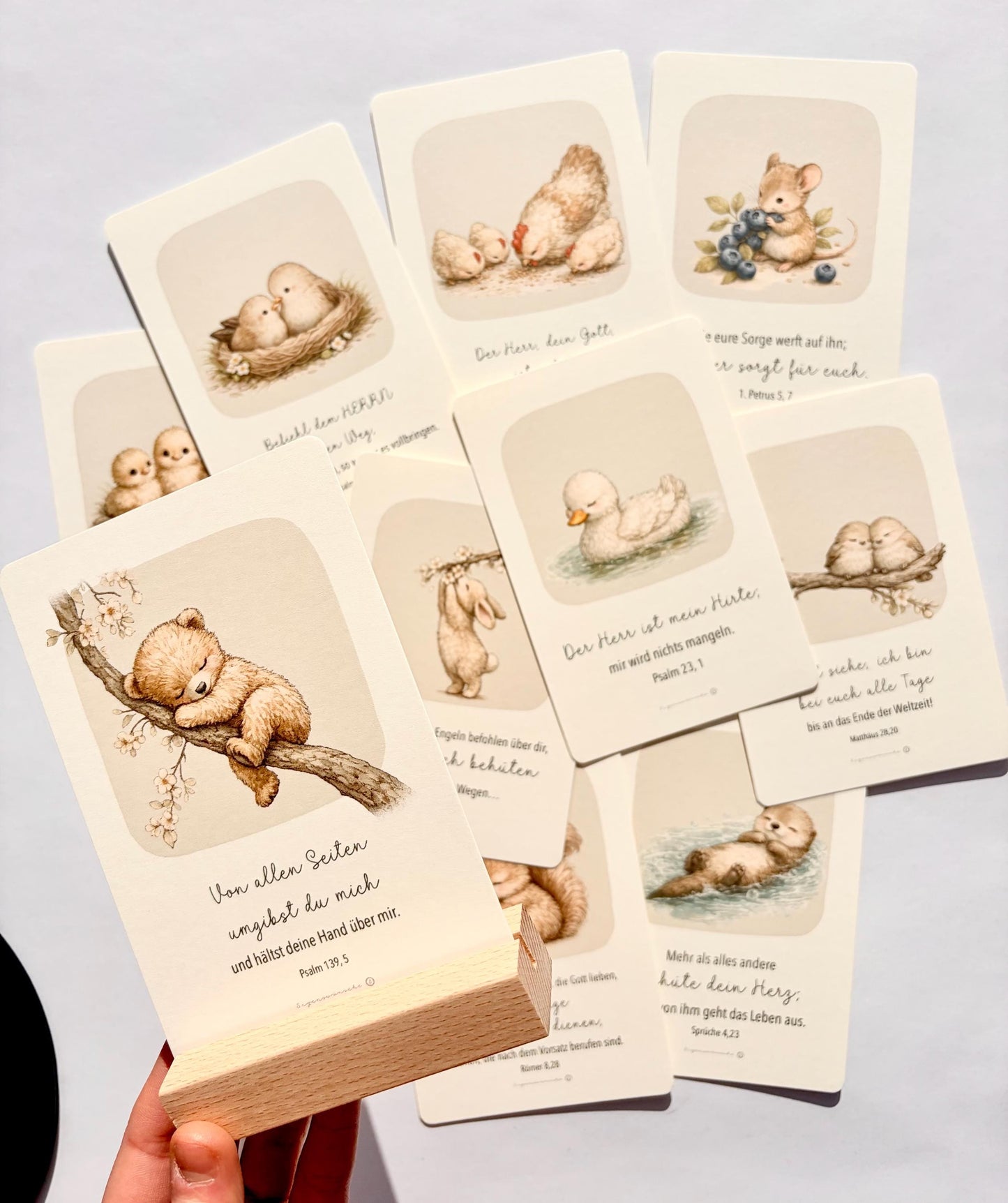 Bibelvers Karten Kinder, 10 Lernvers Karten mit Holzaufsteller, christliche Kinderkarten Bibelverse Kinder christliche lernkarten Kinder