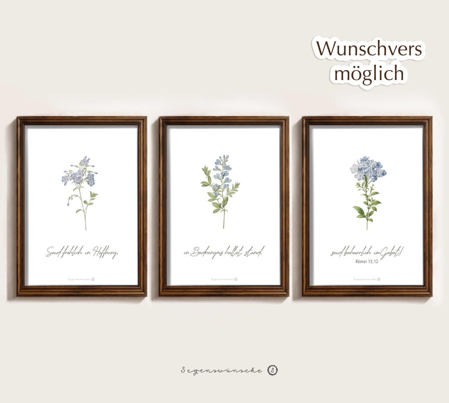 christliche poster 3er set Wandbilder mit bibelversen Wildblumen Christliches Geburtstagsgeschenk Wandkunst vintage Bibelvers