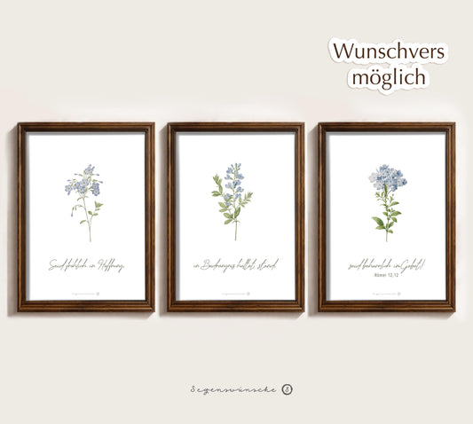 christliche poster 3er set Wandbilder mit bibelversen Wildblumen Christliches Geburtstagsgeschenk Wandkunst vintage Bibelvers
