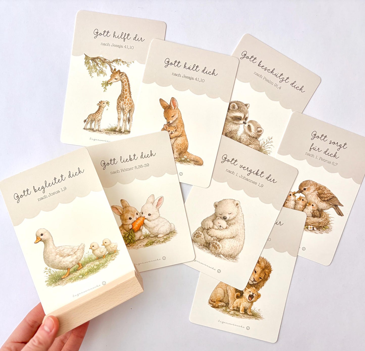 Ermutigungs Karten Kinder, 8 christliche Affirmationskarten mit Holzaufsteller, christliche Kinderkarten christliche lernkarten Kinder