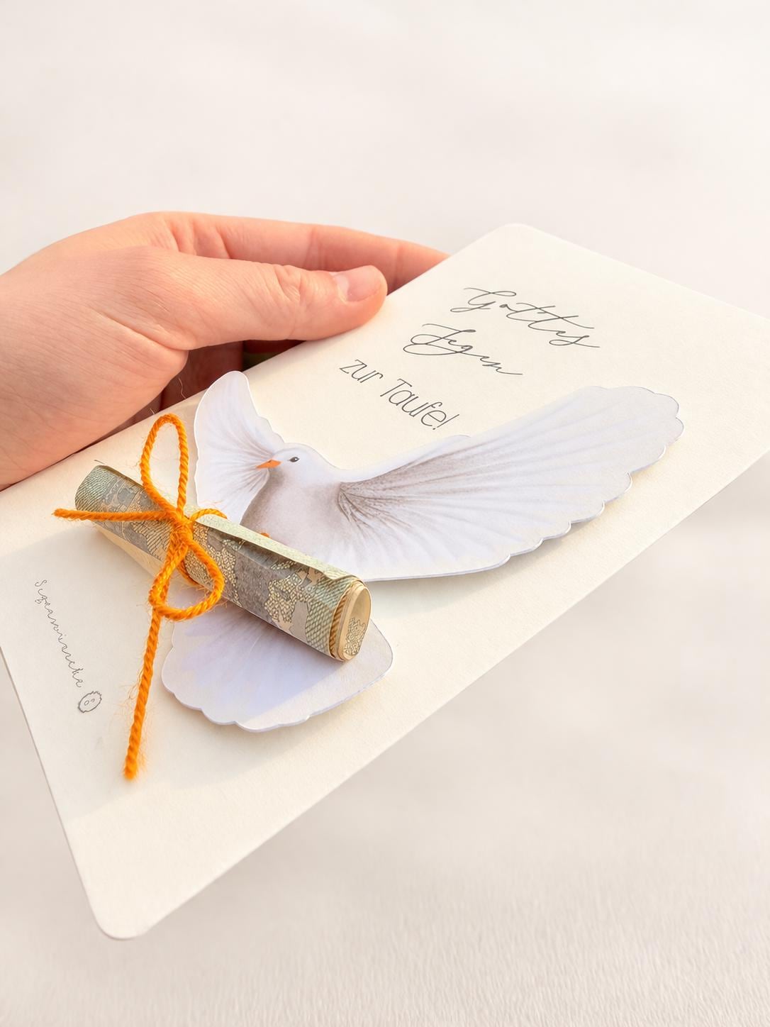 3D Postkarte zur Taufe, Geldgeschenk Karte