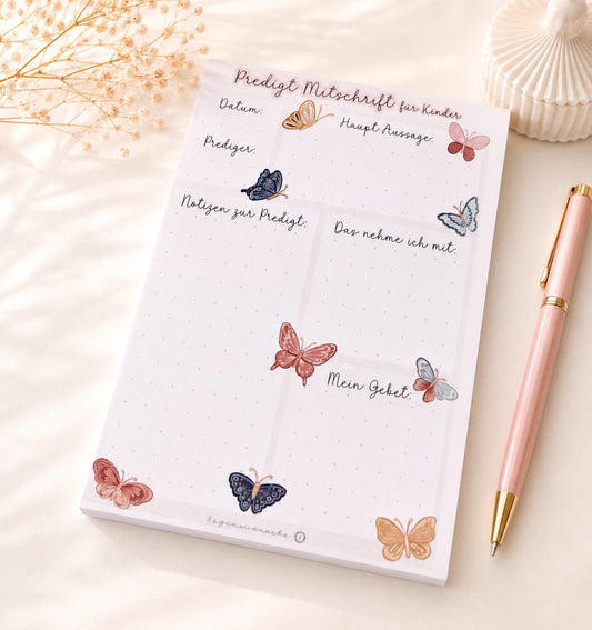Notizblock A6 Predigt Mitschrift für Kinder Bibelarbeit Notizblock Stille Zeit Buch Christliches Notizbuch Christliches Geschenk 50 Seiten