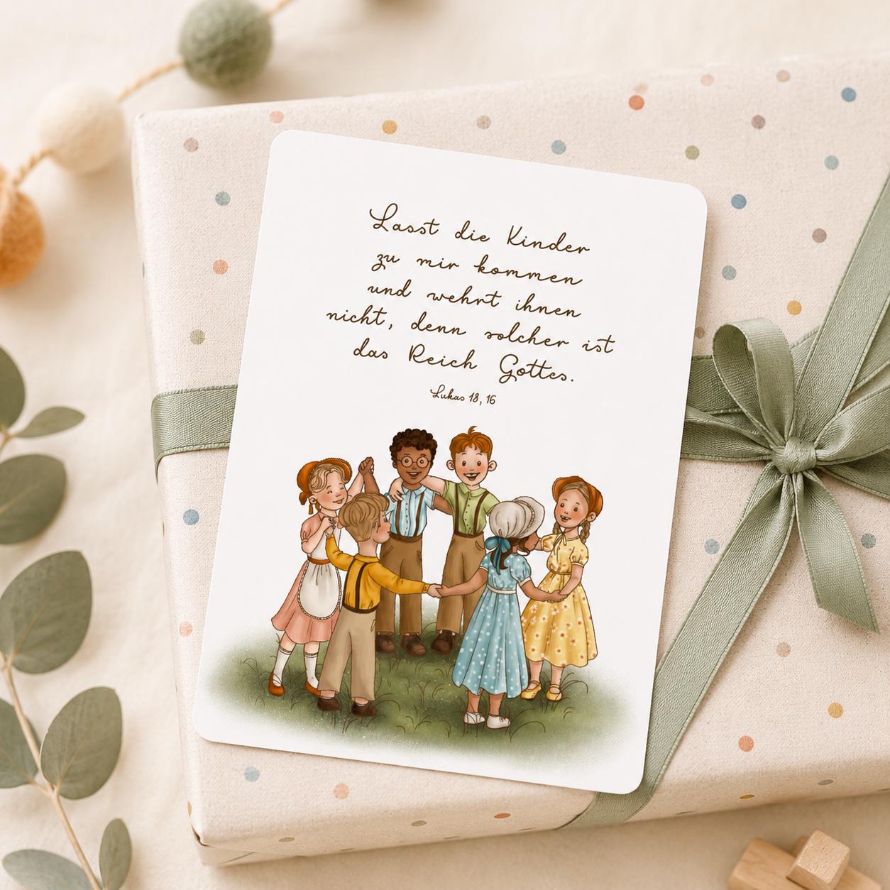 Kinder Postkarte Lukas 18,10, Karte zum Geburtstag, Einschulung, Sonntagsschule